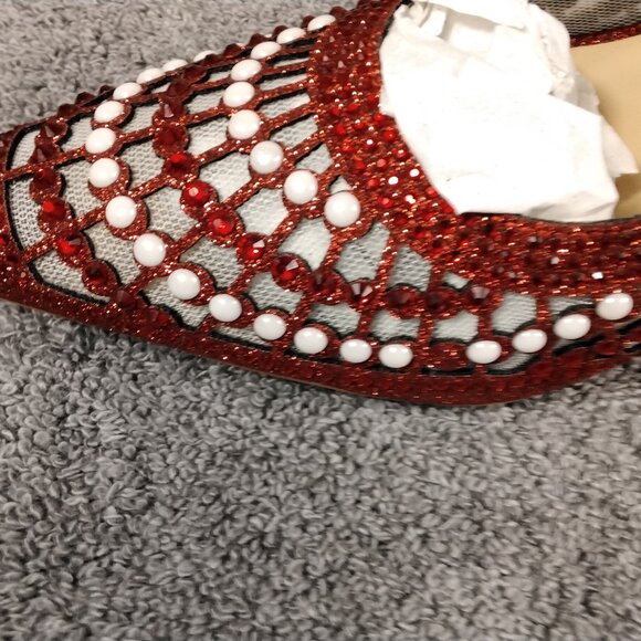 Venus Celia Shoes Womens Size 8.5 Red Studded Slingback Heels Pointed Toe Mesh - Picture 9 of 13